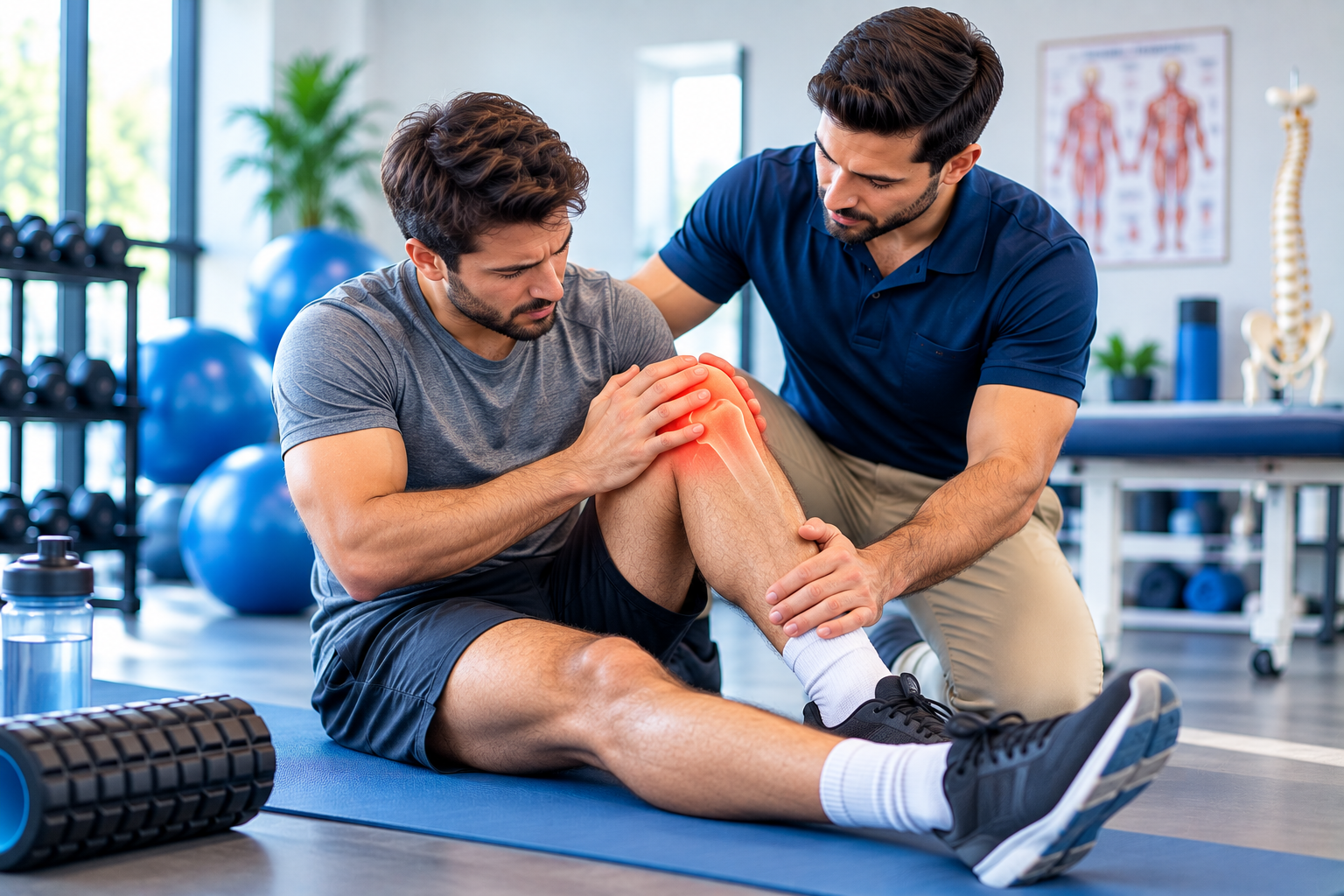 Athlete recovering from a sports injury with physical therapy